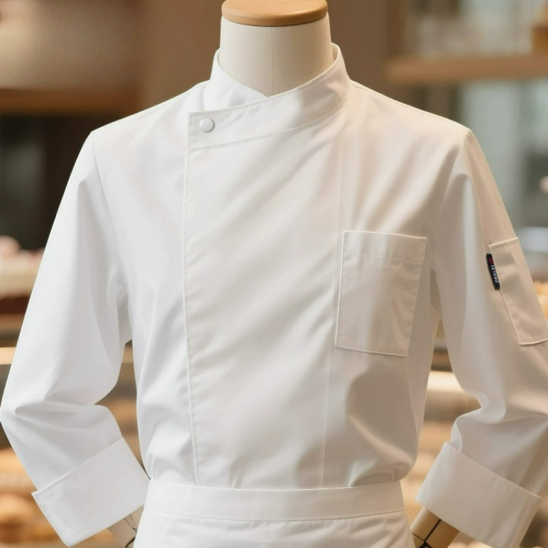 Commercial Kitchen Services - سترة الشيف قصيرة/طويلة الأكمام لون نقي