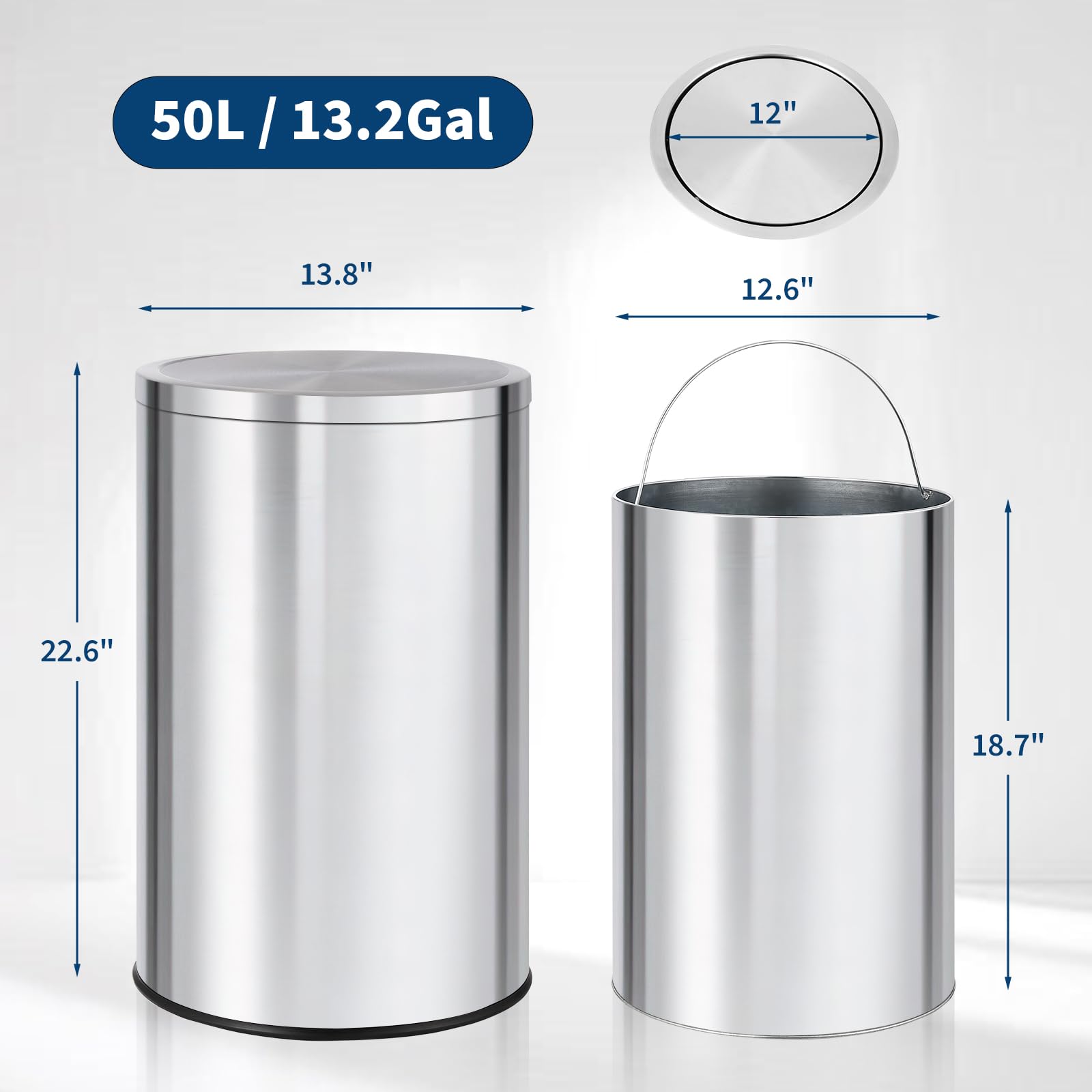 Commercial Kitchen Garbage Can - سلة مهملات دائرية سعة 13 جالون،